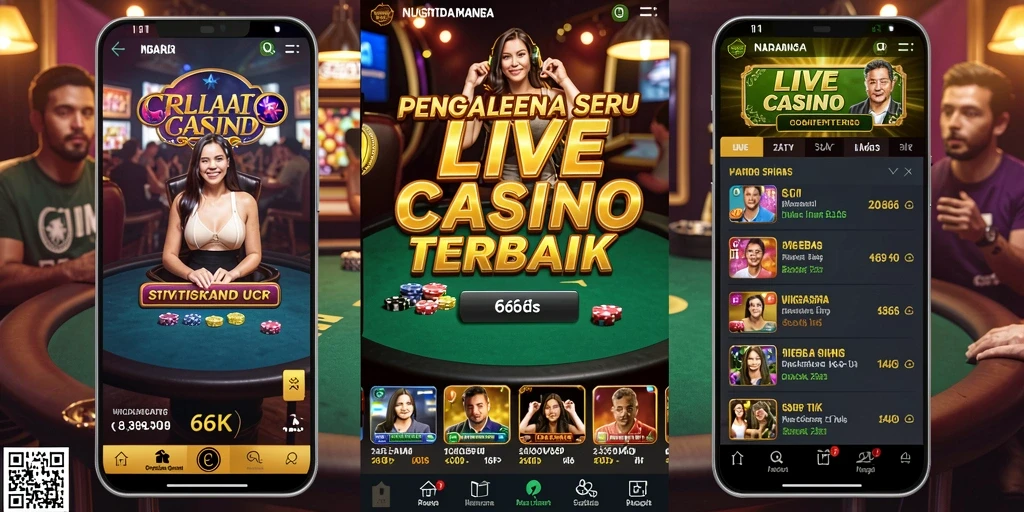 Screenshot gameplay Live Casino 66K, menampilkan dealer dan pemain yang berinteraksi.