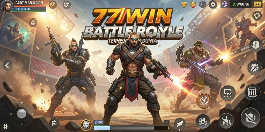 Tampilan aksi mendebarkan dalam gameplay Battle Royale di 77WIN.