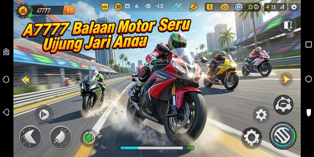 Tampilan seru gameplay A7777 dalam balapan motor.