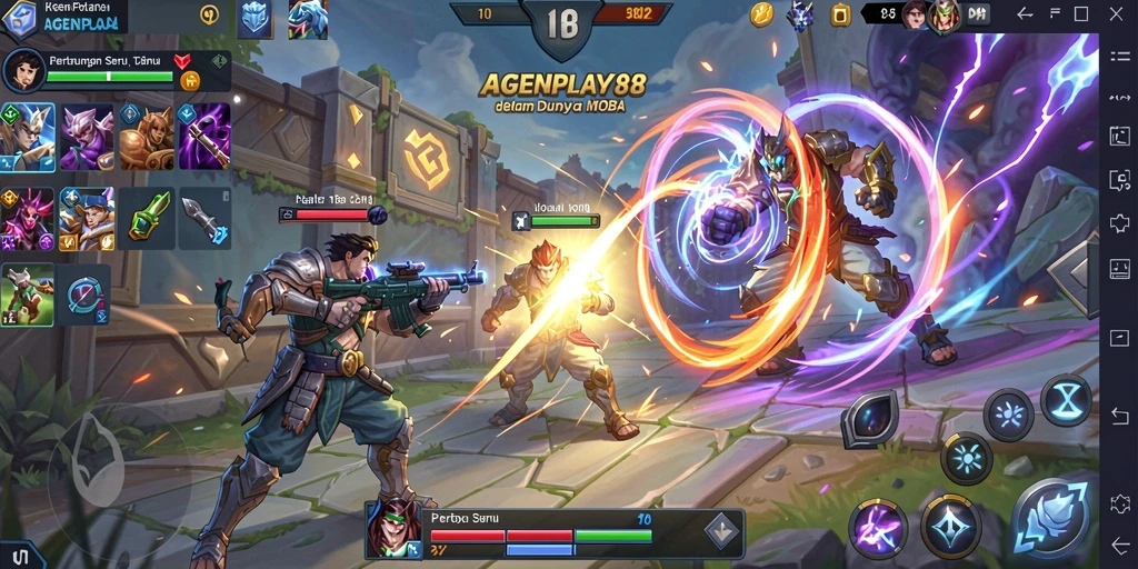 Screenshot gameplay AGENPLAY88 menunjukkan pertempuran epik antar tim.