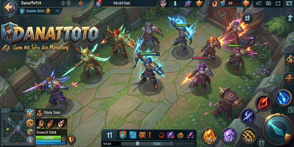 Tampilan gameplay seru di DANATOTO dengan karakter dan aksi MOBA.
