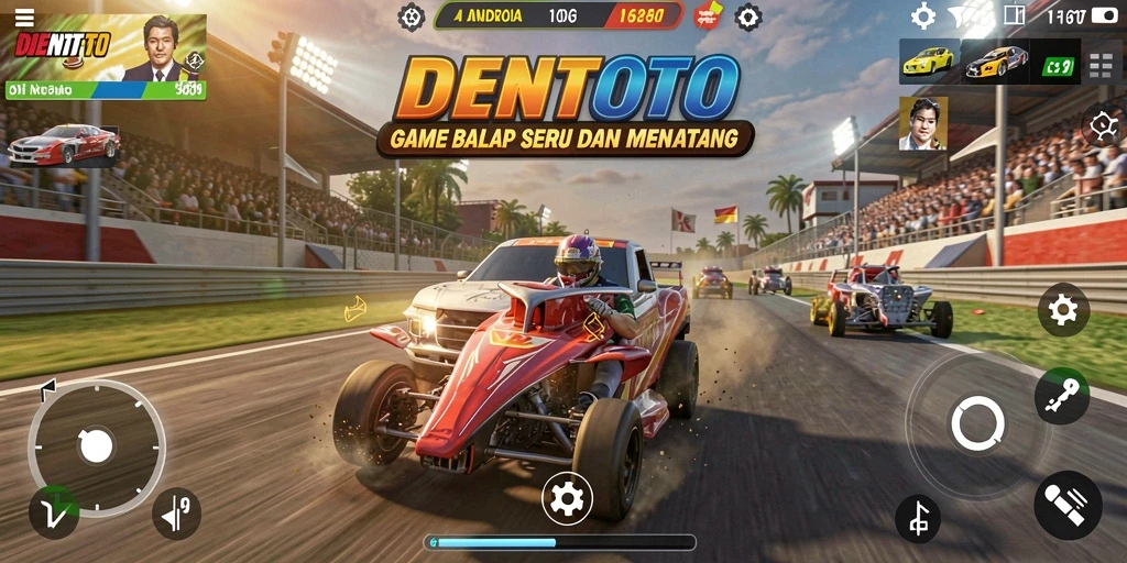 Gameplay DENTOTO yang penuh aksi dalam balapan seru.