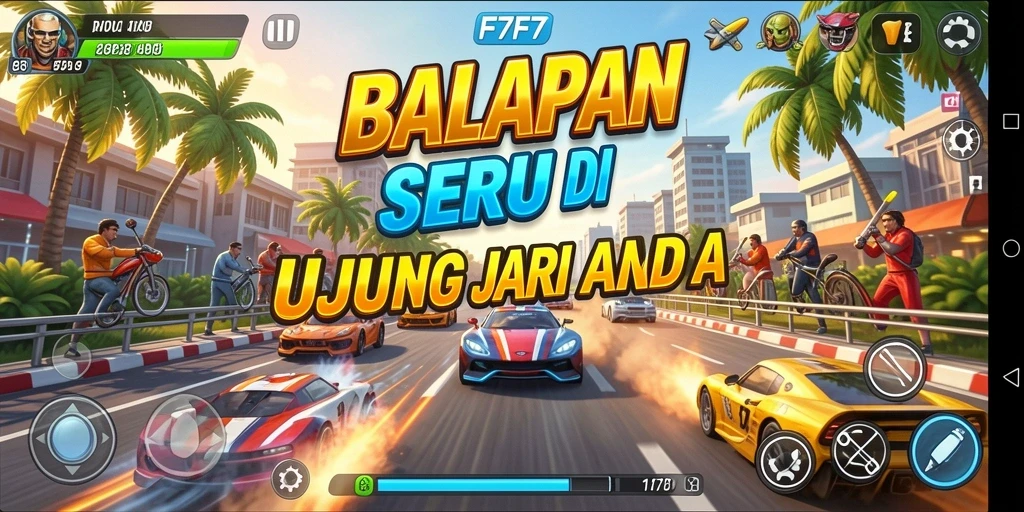 Tangkapan layar gameplay balapan dalam F7F7 yang mendebarkan.