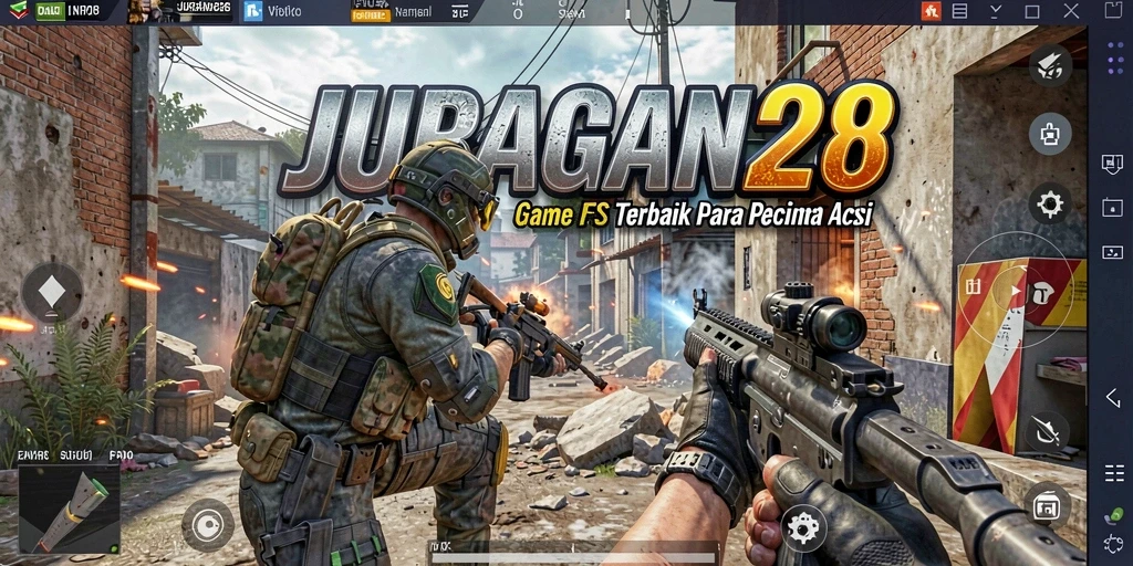 Tampilan gameplay mendebarkan dari game FPS JURAGAN28.
