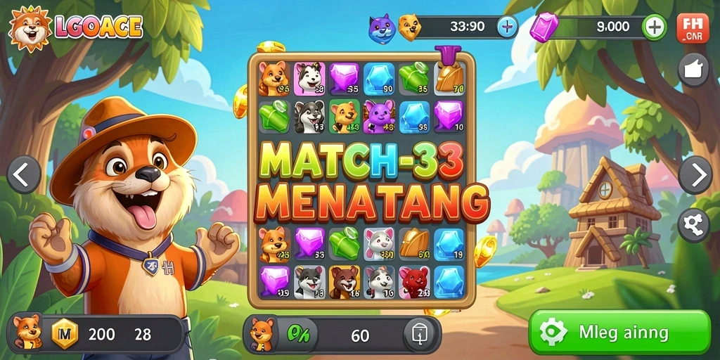 Menggambarkan gameplay seru dalam LGOACE Match-3.