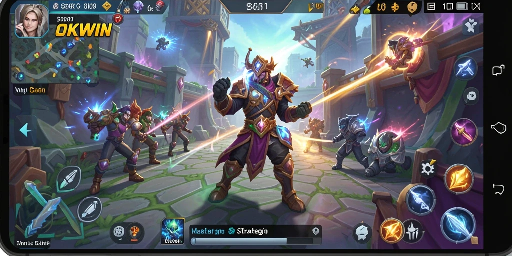 Tangkapan layar gameplay strategis di OKWIN dengan pertempuran menarik.