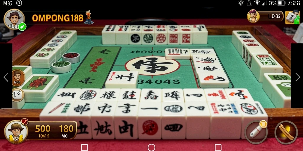 Tampilan gameplay OMPONG188 yang seru dan mengasyikkan dalam permainan Mahjong.