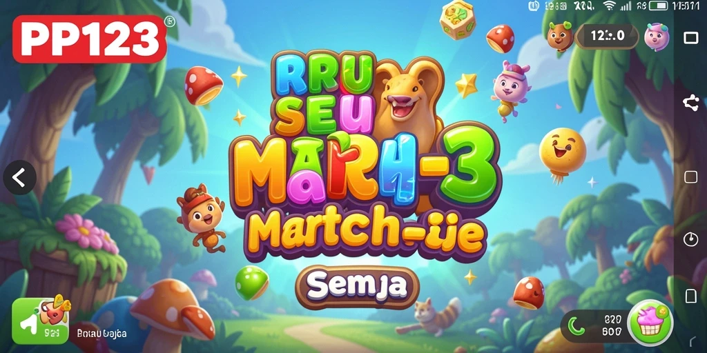 Screenshot PP123 menunjukkan gameplay seru dengan grafis match-3 yang memukau.