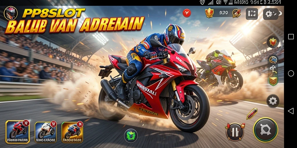 Tampilan gameplay seru dalam balapan motor PP8SLOT.