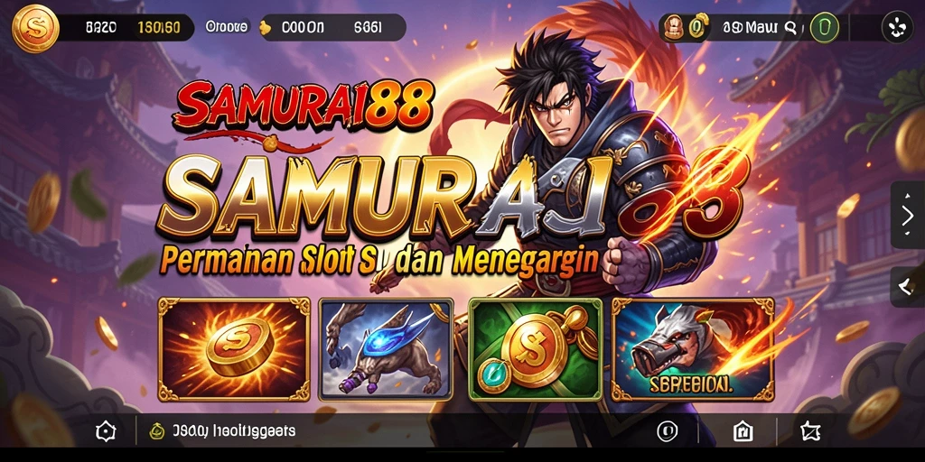 Tampilan gameplay menarik SAMURAI88 dengan simbol samurai yang berwarna-warni.