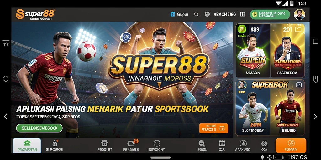 Tampilan utama SUPER88 dengan fitur Sportsbook yang menarik.