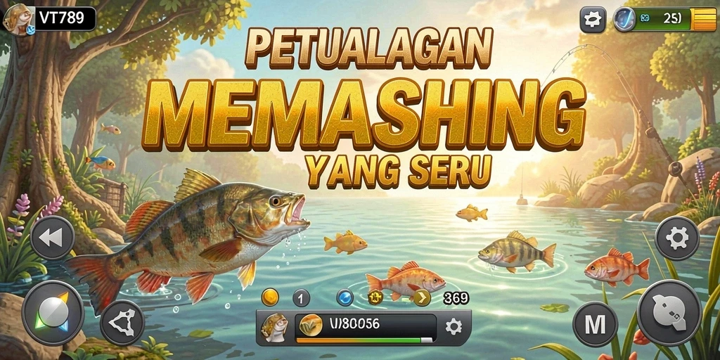 Tampilan gameplay VT789 dengan aksi memancing di laut.