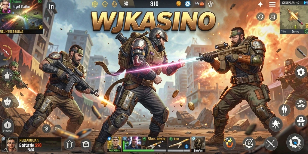 Screenshot gameplay WJKASINO menampilkan pertempuran seru Battle Royale.